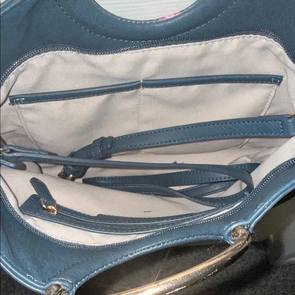 LC Lauren Conrad Navy Floral Tote with Gold Ring Handles - Picture 2 of 4